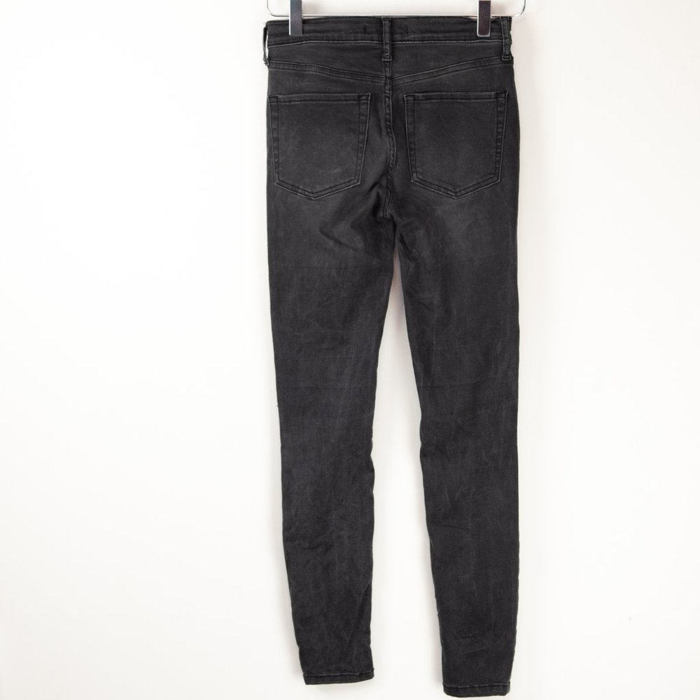Free People Busted Skinny Jeans High Waist Denim Distressed Black Size 25 - Picture 2 of 6